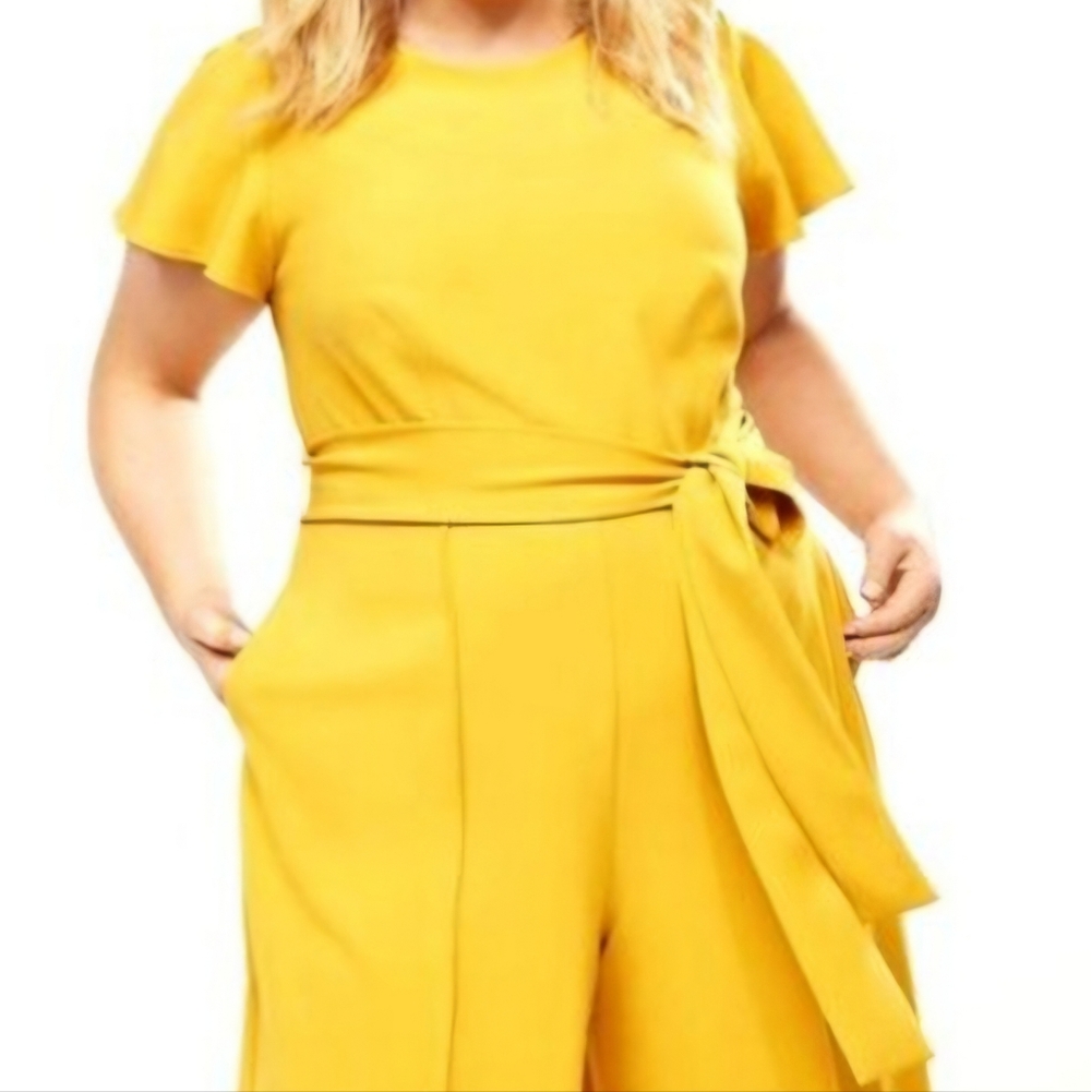 ☀️Lane Bryant Mustard Jumpsuit with Tie Waist ~ Plus size / Curvy 14 - Picture 2 of 10